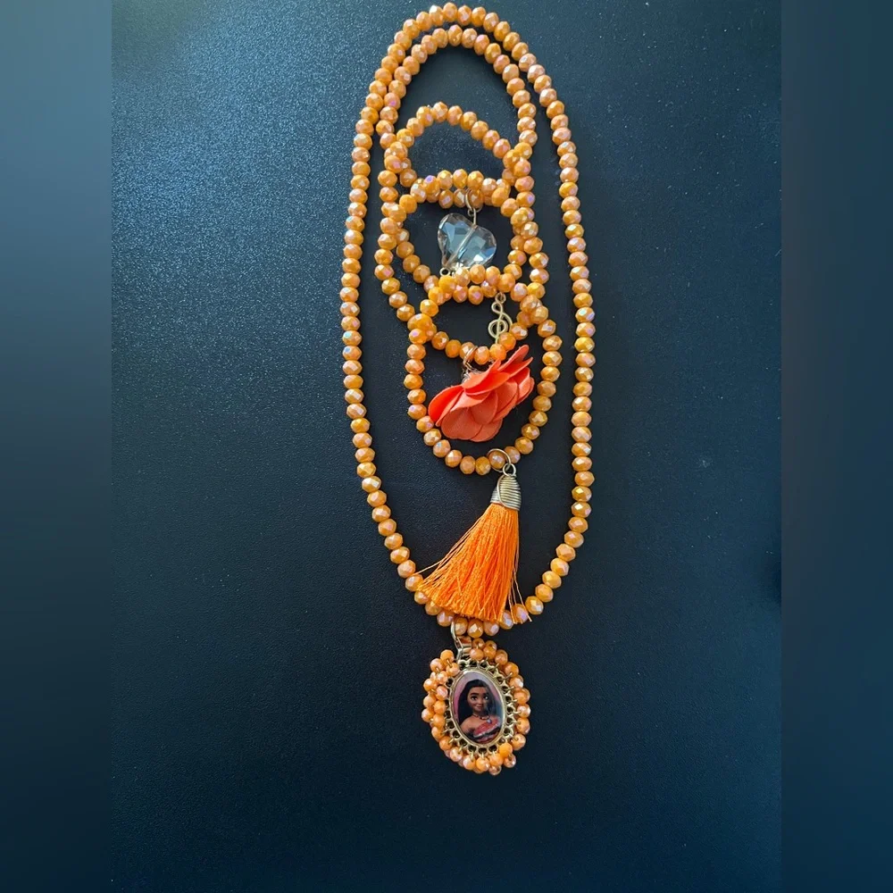 Girls Moana Jewelry Set Necklace & Bracelets Orange Gold Tone NWOT
